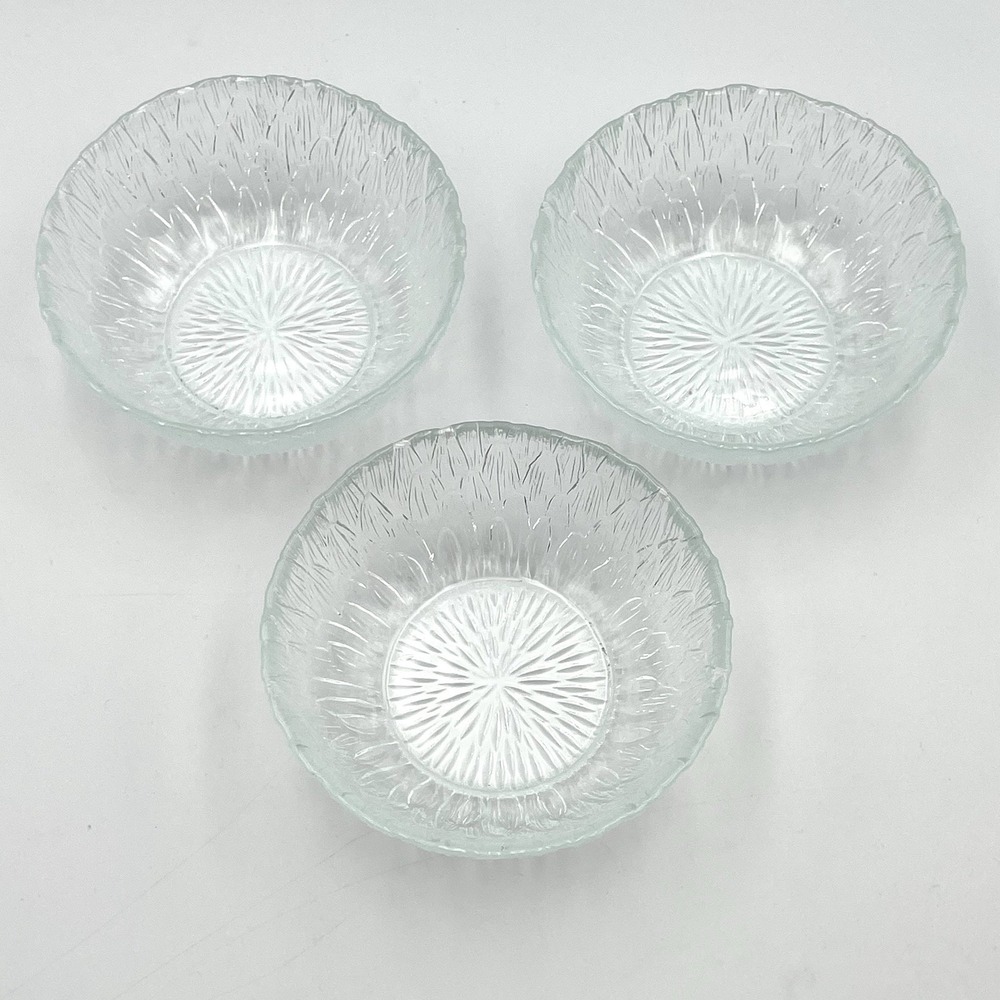 Vintage 1970s Arcoroc Marguerite Sunflower Clear Glass Dessert Bowls Set Of 3